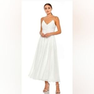 Mac Duggal Faux Wrap Sleeveless Flowy Midi Dress